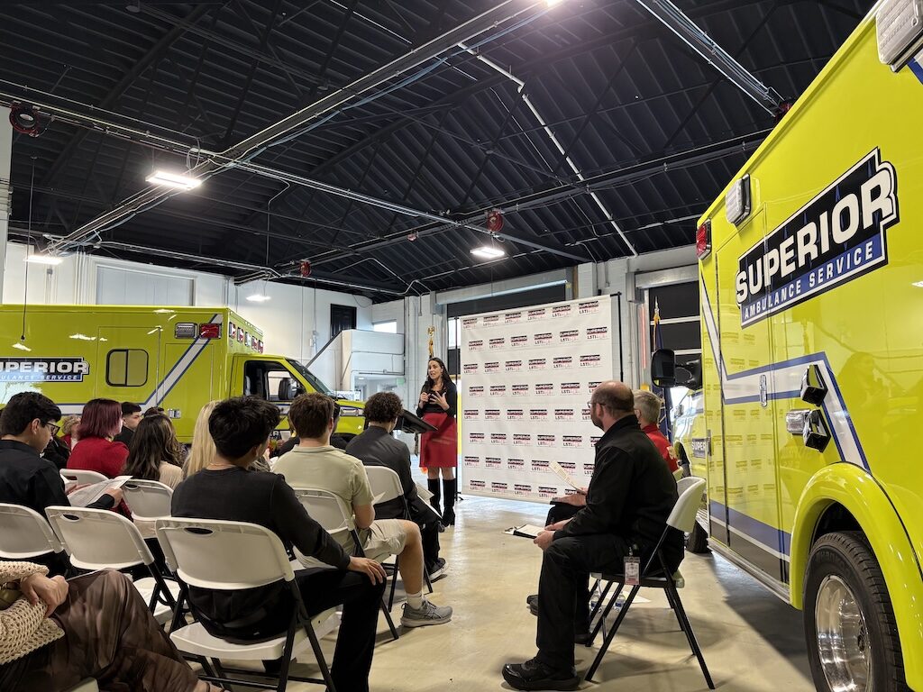 Superior Ambulance VP Kim Godden speaking to EMT class graduates